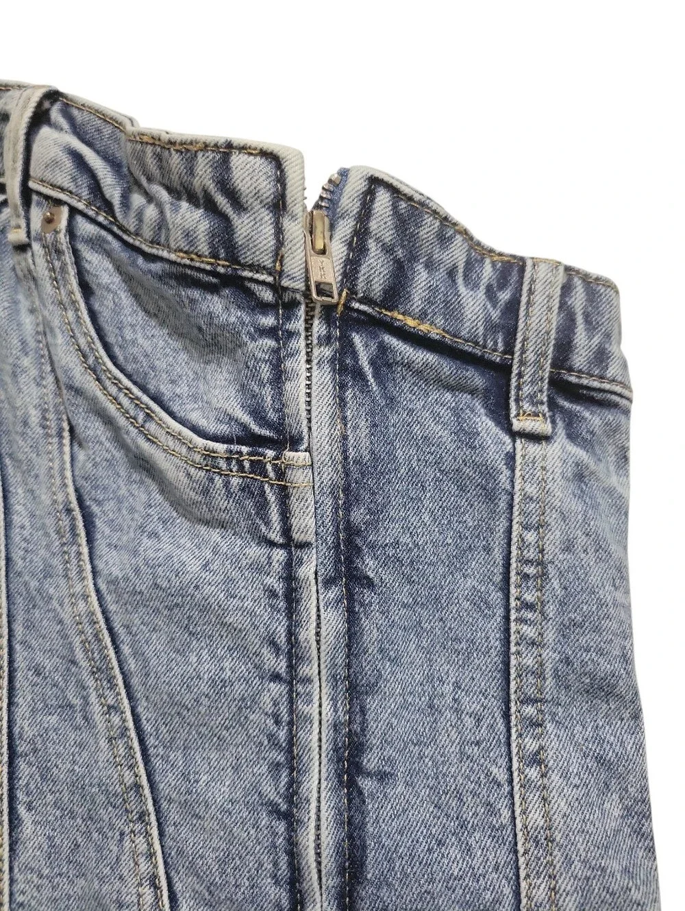 H&M Divided Denim Corset Bustier Top Size M  Zipper Closure Y2K Blue